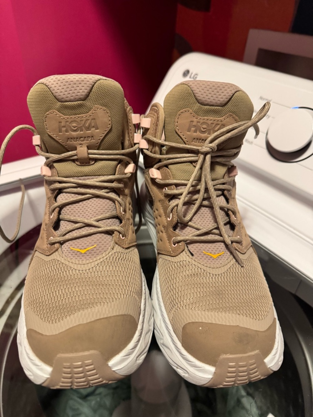 Hoka Beige Tan Athletic Trail Shoe with White Sole - Picture 6 of 10